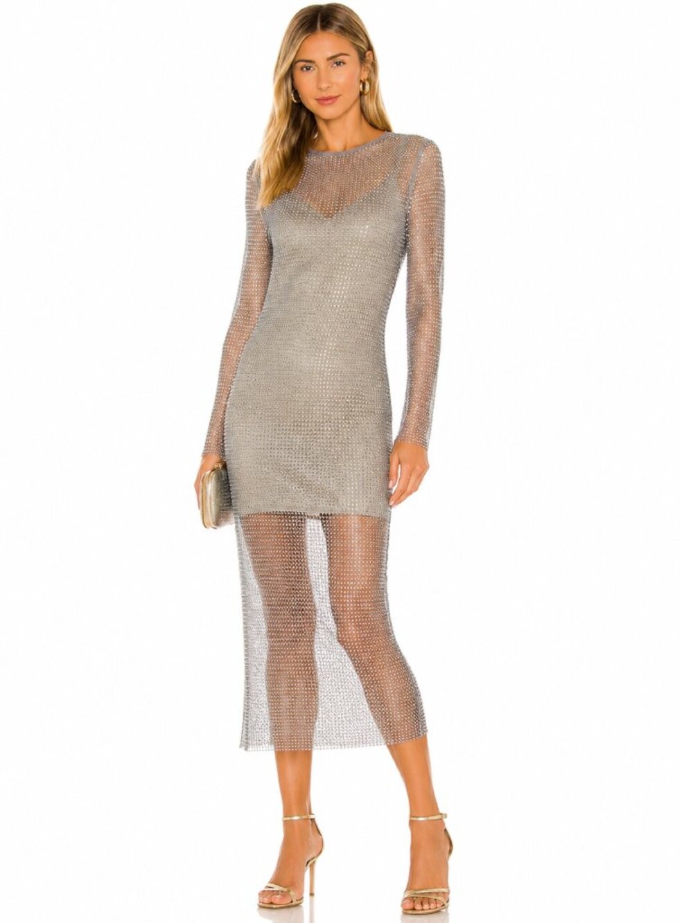 House of Harlow 1960 Designer Studded Rhinestone Sheer Mesh Sparkly Maxi Dress M